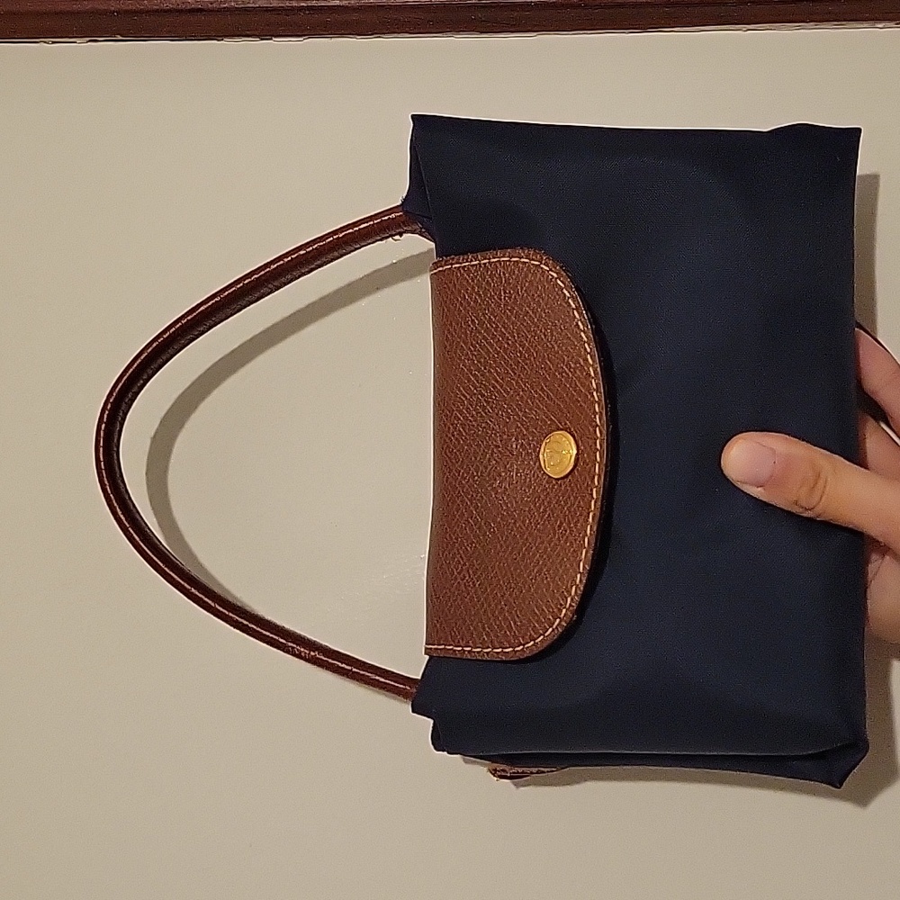 Longchamp Medium Le Pliage Canvas Leather Top Handle Bag